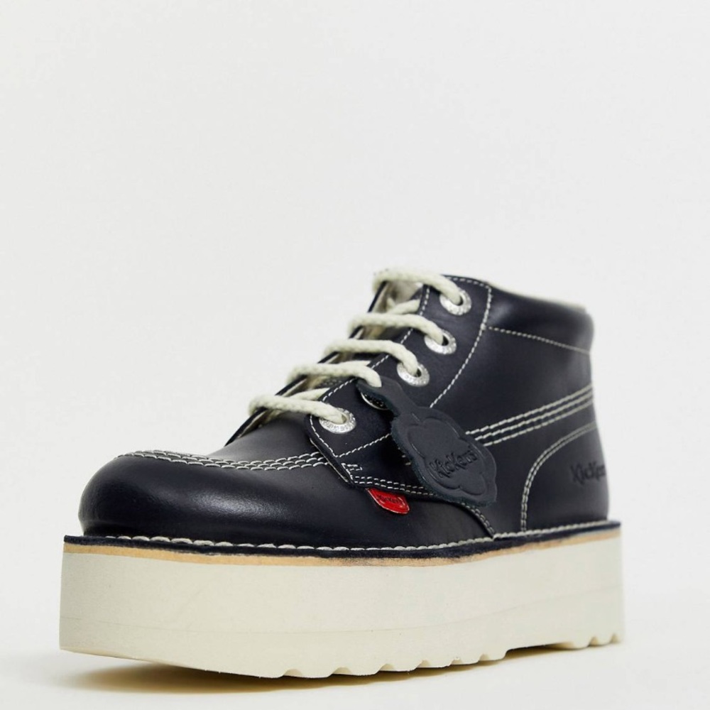 Kickers Black and Cream Platform Ankle Boots